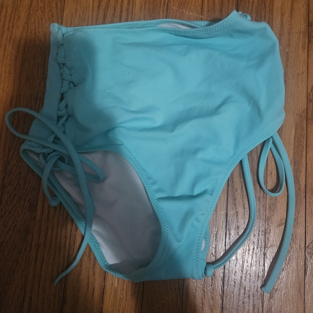 Victoria's Secret Aqua Bikini Set XS Stappy Bottoms & Removable Strapless Top - Picture 2 of 16